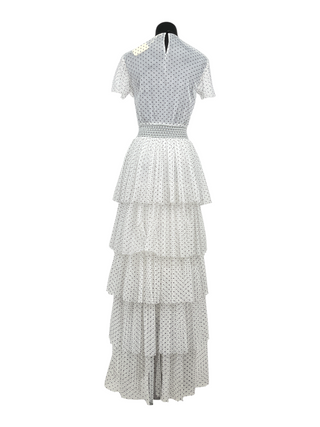 White And Black Polka Dots Mesh Long Ruffled Dress