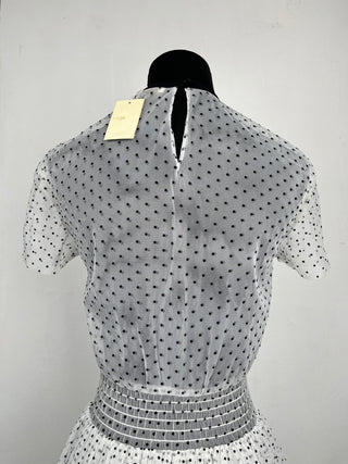 White And Black Polka Dots Mesh Long Ruffled Dress