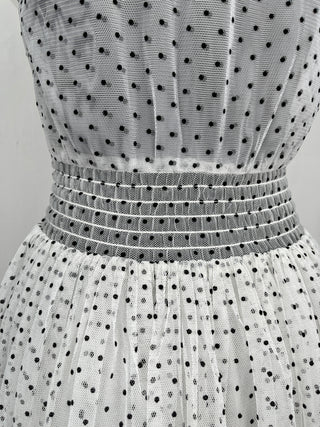 White And Black Polka Dots Mesh Long Ruffled Dress