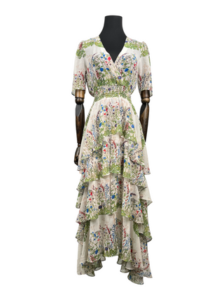 Botanical Print Long Ruffled Dress