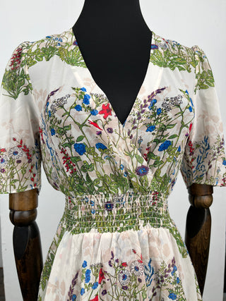 Botanical Print Long Ruffled Dress