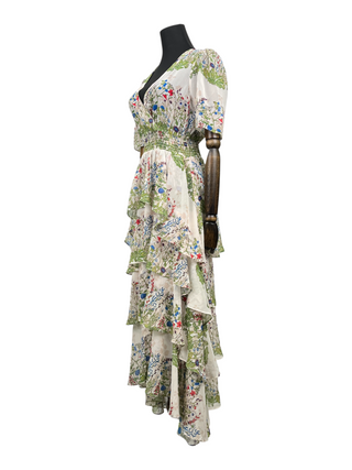 Botanical Print Long Ruffled Dress