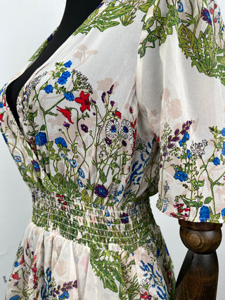 Botanical Print Long Ruffled Dress