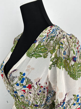 Botanical Print Long Ruffled Dress