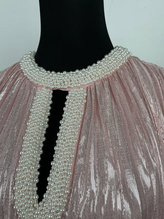 Pink Metallic Pearl Maxi Dress
