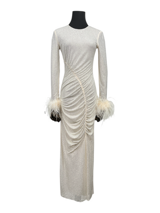 Cream Rhinestone Feather Midi Dress