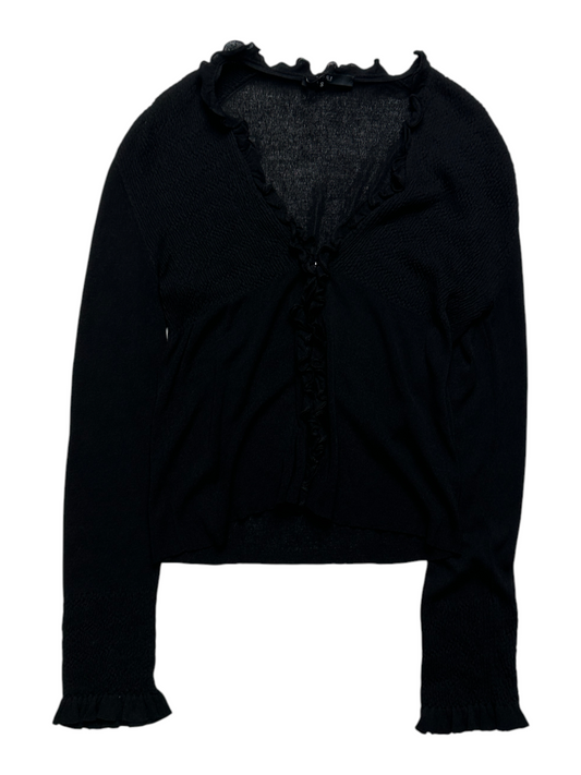 Black Cardigan With Ruffle Details