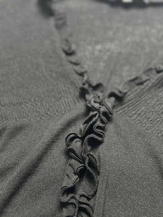 Black Cardigan With Ruffle Details