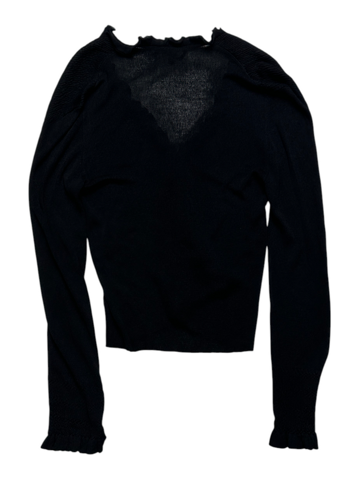 Black Cardigan With Ruffle Details