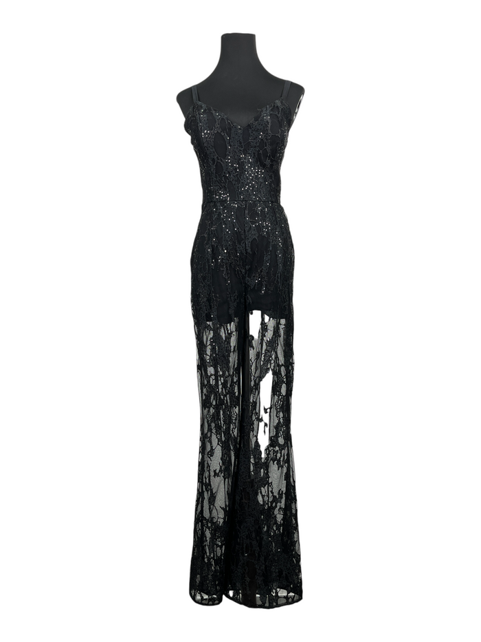 Black Full Sequinned Strap Jumpsuit