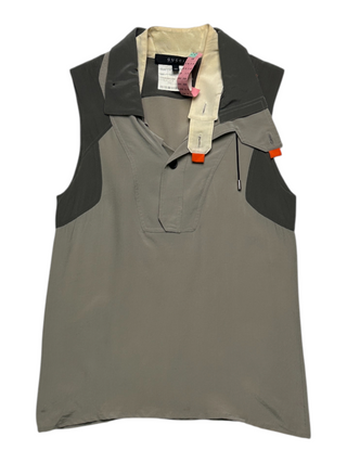 Grey Sleeveless Top With Drawstring Collar Design