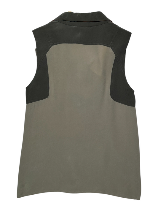 Grey Sleeveless Top With Drawstring Collar Design