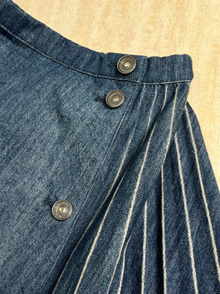 Blue Denim A-Line Short Skirt With Pleated Back