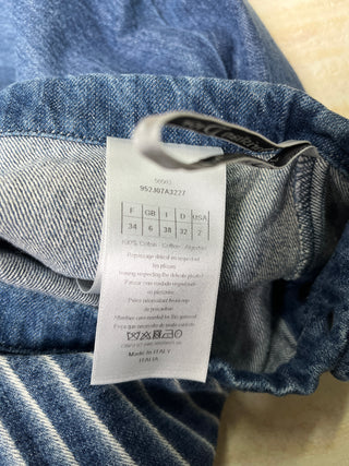 Blue Denim A-Line Short Skirt With Pleated Back