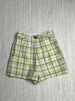 Lime Green Checkered Wool Shorts With Matching Belt