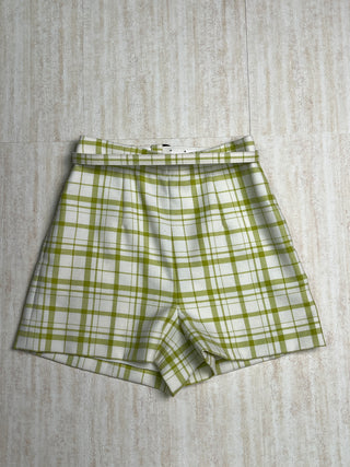Lime Green Checkered Wool Shorts With Matching Belt