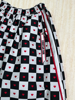 Dioramour Black And Red Checkered Heart Printed Skirt