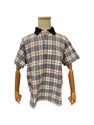 Blue And Red Plaid Print Vintage Look Polo Shirt