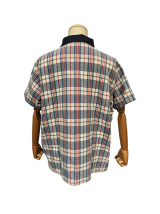Blue And Red Plaid Print Vintage Look Polo Shirt