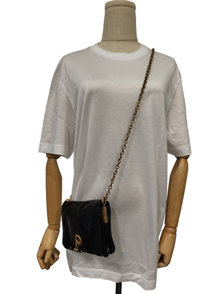 Black Patent Mini Shoulder Bag With Gold Chain Strap