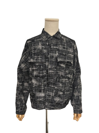 Black And White Checkered Shirt With Black Velvet Random Print