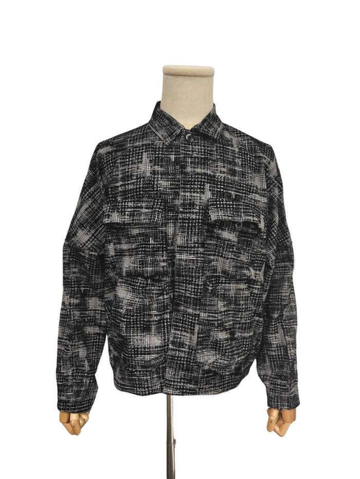 Black And White Checkered Shirt With Black Velvet Random Print