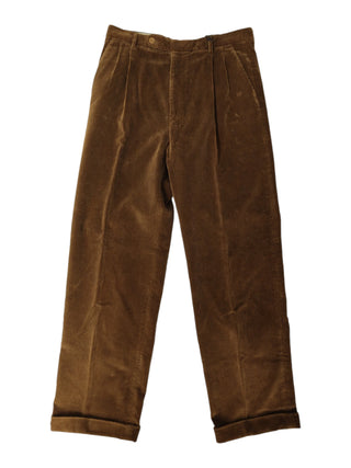 Brown Corduroy Straight Leg Pants With A Cuffed Bottom