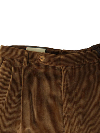 Brown Corduroy Straight Leg Pants With A Cuffed Bottom