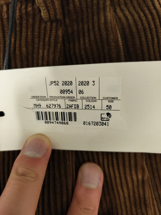 Brown Corduroy Straight Leg Pants With A Cuffed Bottom