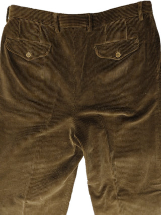 Brown Corduroy Straight Leg Pants With A Cuffed Bottom
