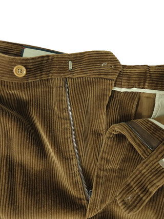 Brown Corduroy Straight Leg Pants With A Cuffed Bottom