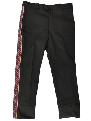 Black Wool Pants With Burgundy Checkered Striped Side Trimmings