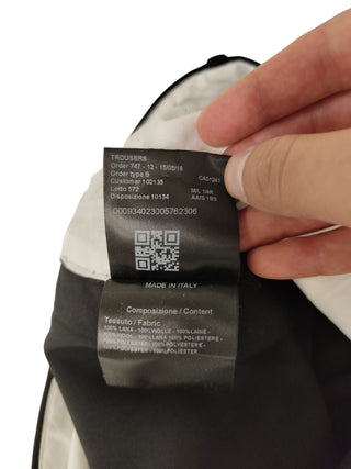 Black Wool Pants With Burgundy Checkered Striped Side Trimmings