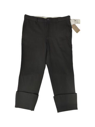 Black Wool 3/4 Length Pants With Wide Cuffed Bottom