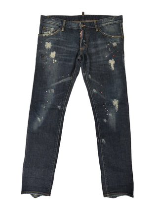 Dark Denim Slim Fit With Splashed Ink And Washed Details