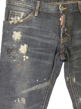 Dark Denim Slim Fit With Splashed Ink And Washed Details