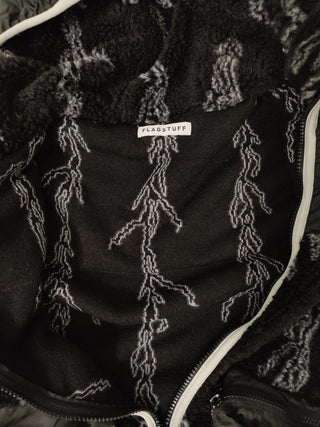 Black Fleece And Nylon Pullover With Hood And 2 Front Pockets Details