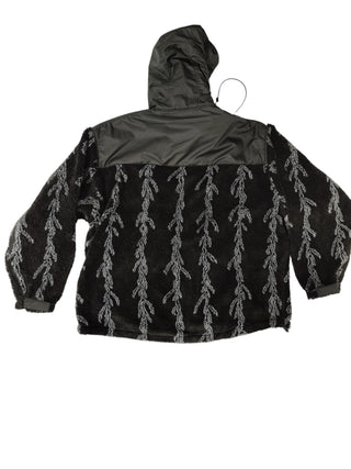 Black Fleece And Nylon Pullover With Hood And 2 Front Pockets Details