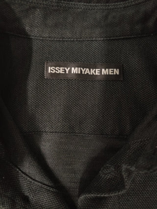 Black Linen Shirt With Mixed Fabric Details