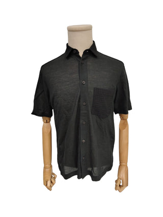 Black Linen Shirt With Mixed Fabric Details