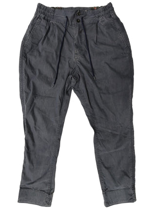 Blue Washed Cotton Twill Pants With Elastic Ends