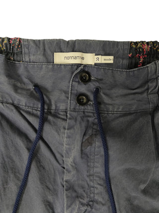 Blue Washed Cotton Twill Pants With Elastic Ends