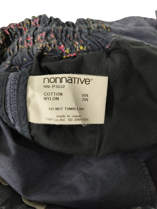 Blue Washed Cotton Twill Pants With Elastic Ends