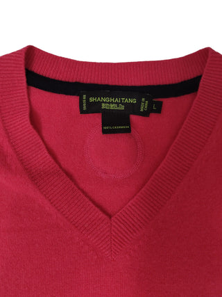 Fuchsia Pink V Neck Cashmere Pullover