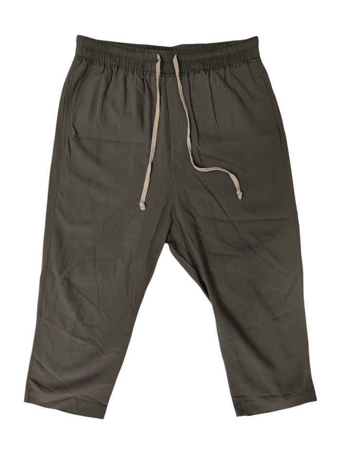 Khaki Drawstring Pants With Signature Low Crotch In Mid Length