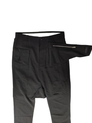 Black Viscose And Wool Blended Buttoned Up Pants