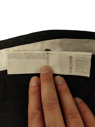 Black Viscose And Wool Blended Buttoned Up Pants