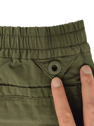 Khaki Basic Cotton Drawstring Elastic Waisted Pants