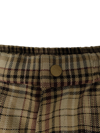 Brown Checkered Drawstring Pants