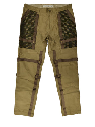 Khaki Pants With Mesh And Trimming Details